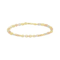 10K Yellow White and Rose Gold 7.5" Diamond Cut Square Link Bracelet