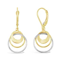 10K Yellow and White Gold Triple Circle Dangle Earrings