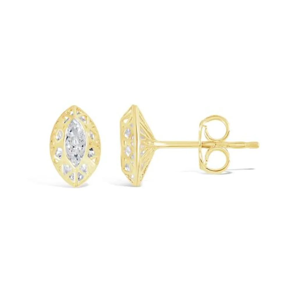 10K Yellow Gold Cubic Zirconia Oval Shape Stud Earrings