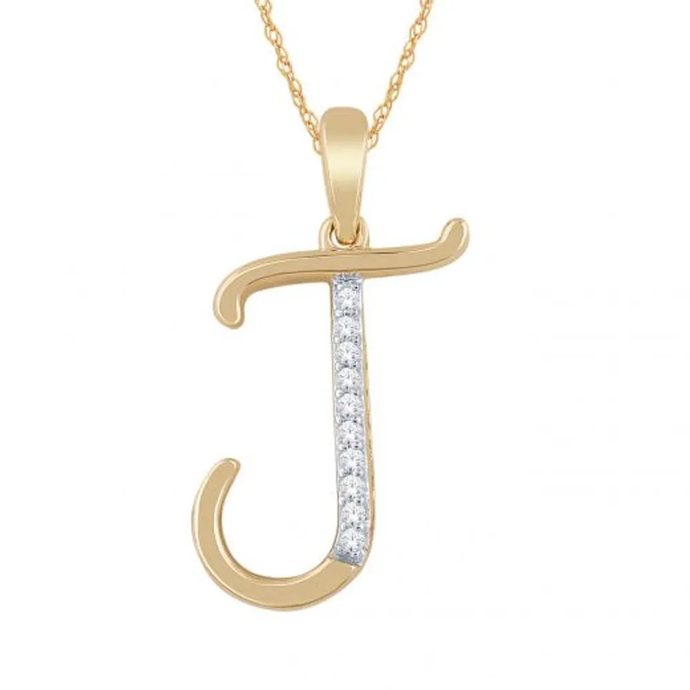 10K Yellow Gold Diamond Initial " J" Pendant