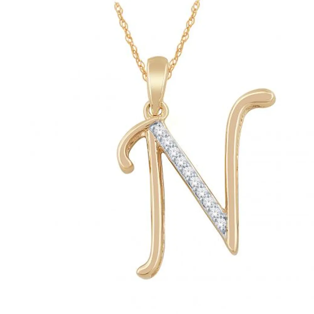 10K Yellow Gold Diamond Initial " N" Pendant
