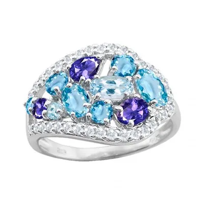 Sterling Silver Blue Topaz, Iolite & White Sapphire Ring