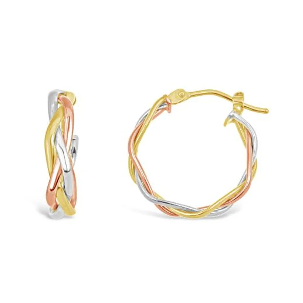 10K Tri Colour Braided Hoop Earrings