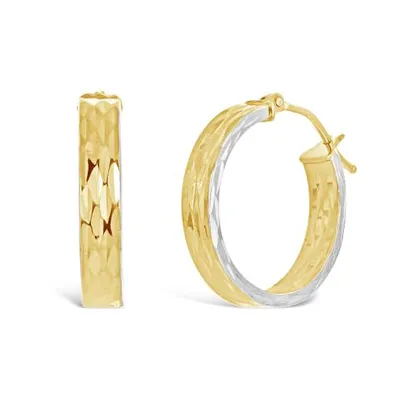10K Yellow and White Gold Diamond Cut Hoops