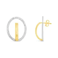 10K White Gold Oval Earrings with Yellow Gold Semi Hoops
