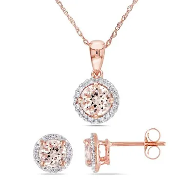 Julianna B 10K Rose Gold Morganite & Diamond Earrings and Pendant Set