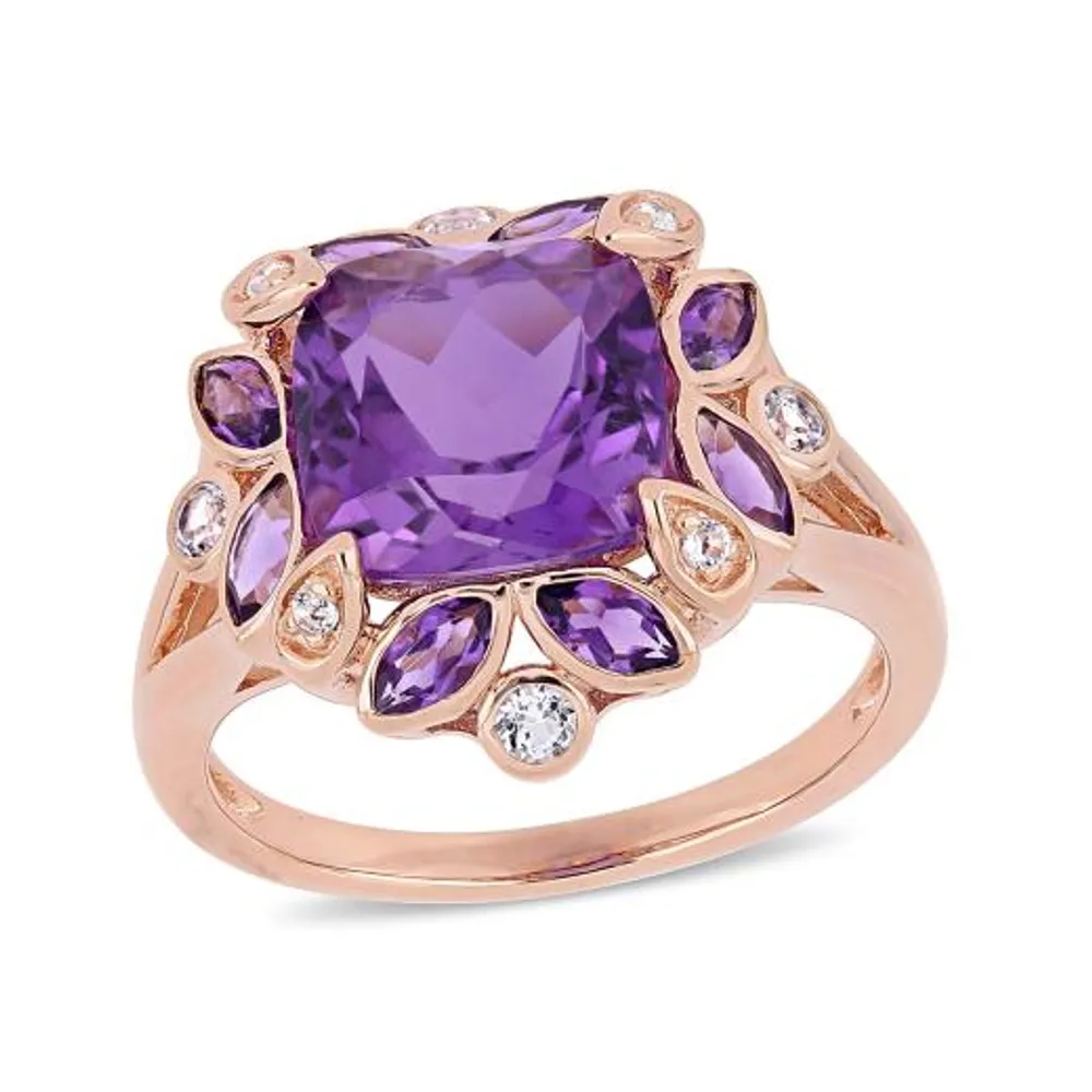 Julianna B Sterling Silver & 18K Rose Gold Plated Amethyst & White Topaz Ring