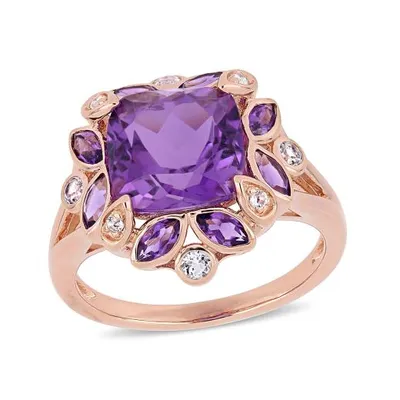 Julianna B Sterling Silver & 18K Rose Gold Plated Amethyst & White Topaz Ring