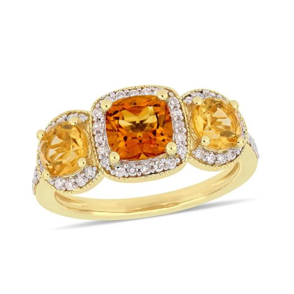 Julianna B Sterling Silver 18K Yellow Gold Plated 0.28CTW Diamond & Citrine Ring