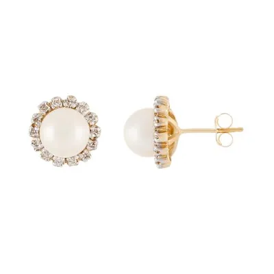 10K Yellow Gold 0.28CTW Diamond & Fresh Water Pearl Earrings