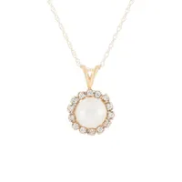 10K Yellow Gold 0.14CT Diamond & Fresh Water Pearl Pendant