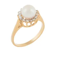 10K Yellow Gold 0.14CTW Diamond & 6-7mm Freshwater Pearl Ring