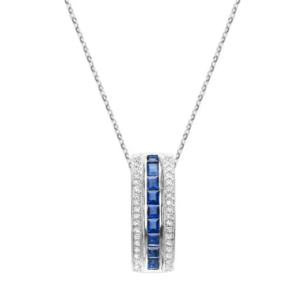 Monaco 10K White Gold Sapphire & Diamond Pendant