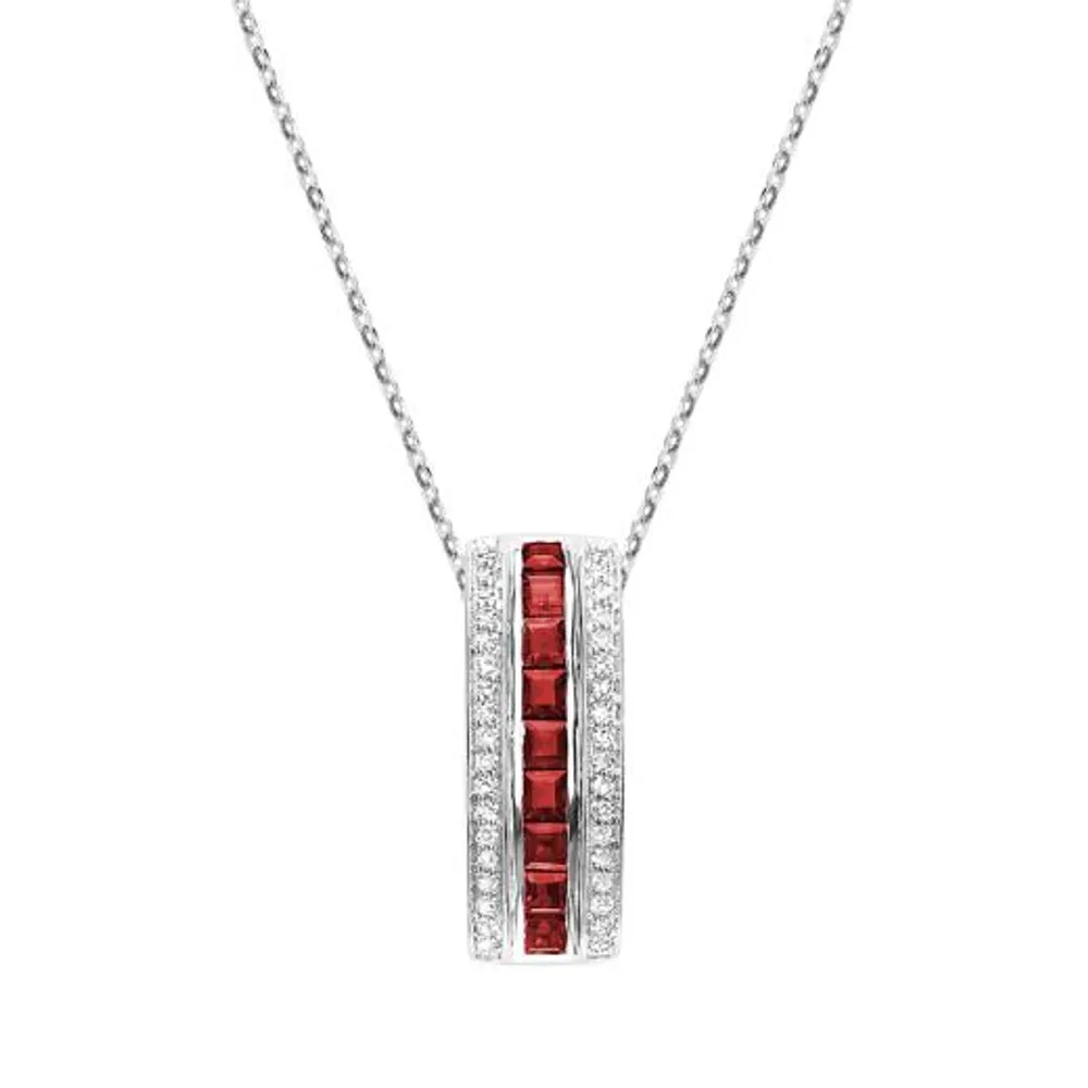 Monaco 10K White Gold Ruby & Diamond Pendant