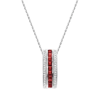 Monaco 10K White Gold Ruby & Diamond Pendant