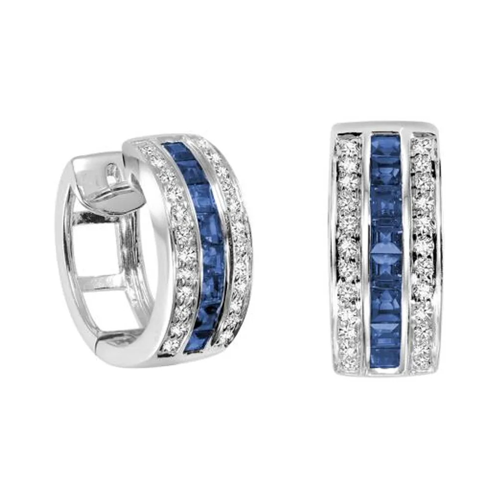 10K White Gold 0.18CTW Diamond and Blue Sapphire Earrings