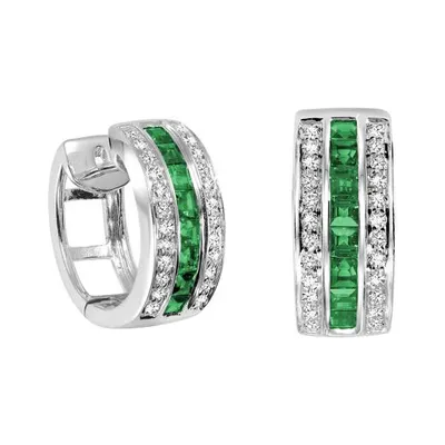 Monaco 10K White Gold Emerald & Diamond Earrings
