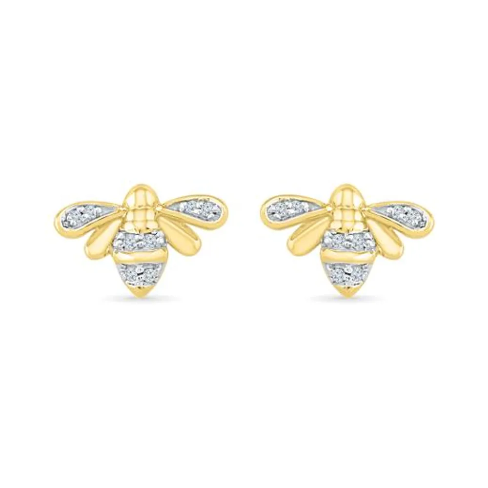 10K Yellow Gold Diamond Bee Earrings