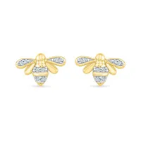 10K Yellow Gold Diamond Bee Earrings