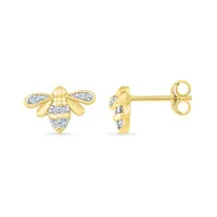 10K Yellow Gold Diamond Bee Earrings