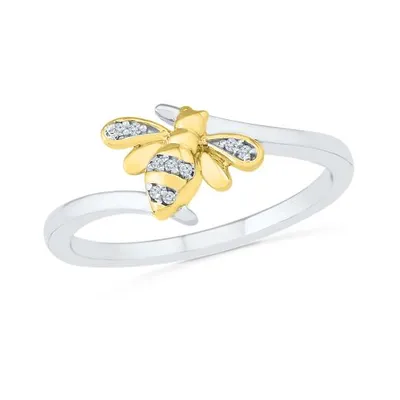 Sterling Silver & 10K Yellow Gold Diamond Bee Ring