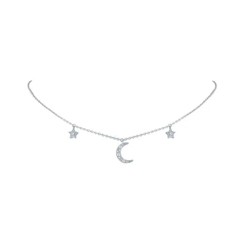 Sterling Silver Diamond Moon & Star Necklace