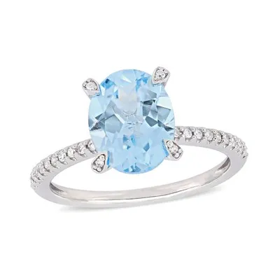 Julianna B 10K White Gold 0.10CTW Diamond & Blue Topaz Fashion Ring