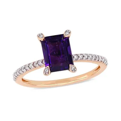 Julianna B 10K Rose Gold 0.10CT Diamond & Amethyst Fashion Ring
