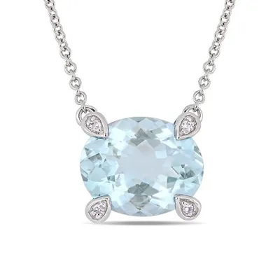 Julianna B 10K White Gold 0.016CTW Diamond & Aquamarine Necklace