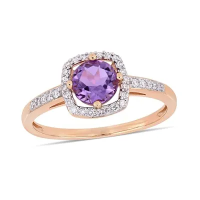 Julianna B 10K Rose Gold 0.14CTW Diamond & Amethyst Fashion Ring