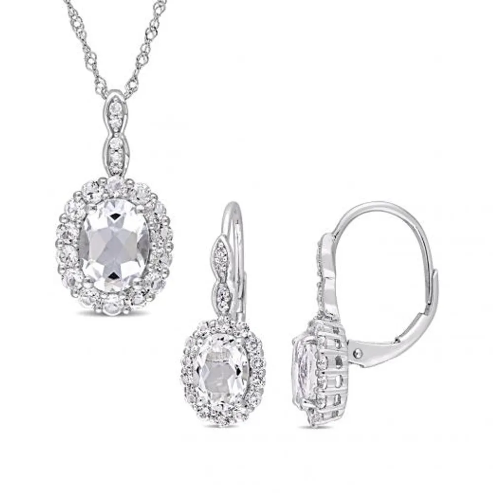 Julianna B 14K White Gold Diamond & White Topaz Earrings and Pendant Set