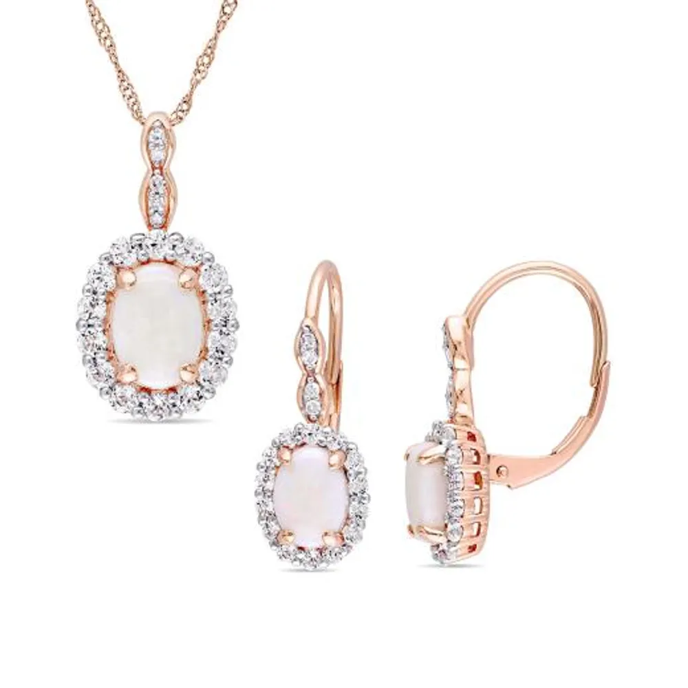 Julianna B 14K Rose Gold Diamond Opal & White Topaz Earrings and Pendant Set
