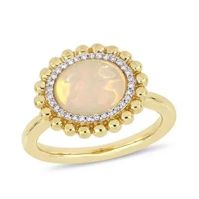 Julianna B 14K Yellow Gold 0.10CTW Diamond & Ethiopian Opal Fashion Ring