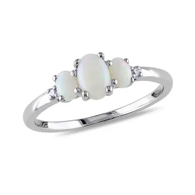 Julianna B 10K White Gold 0.02CT Diamond & Opal 3 Stone Ring