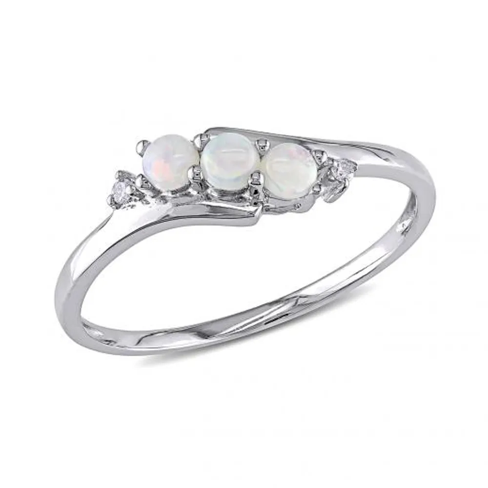 Julianna B 10K White Gold 0.02CTW Diamond & Opal Fashion Ring