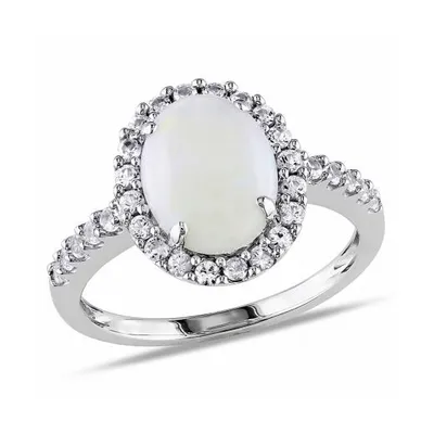 Julianna B 10K White Gold Opal & Created White Sapphire Fashion Ring