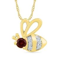 10K Yellow Gold Garnet & Created White Sapphire Bee Pendant