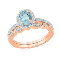 10K Rose Gold Aquamarine & Diamond Bridal Set