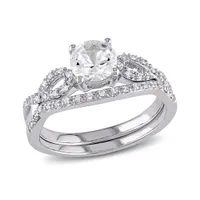 Julianna B 10K White Gold Created White Sapphire & Diamond Bridal Set