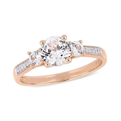 Julianna B 10K Rose Gold 0.05CT Diamond & Created White Sapphire 3-Store Ring
