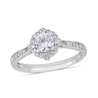 Julianna B 10K White Gold Created White Sapphire & 0.10CTW Diamond Ring