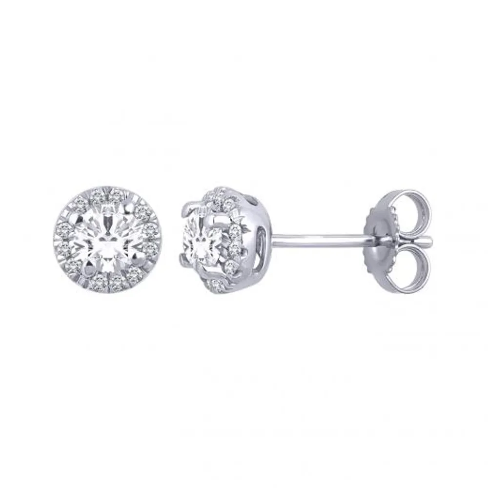 10K White Gold 0.50CTW Halo Stud Earrings