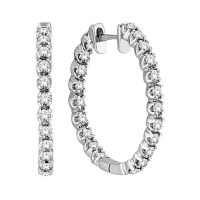 10K White Gold 1.00CTW Diamond Hoop Earrings