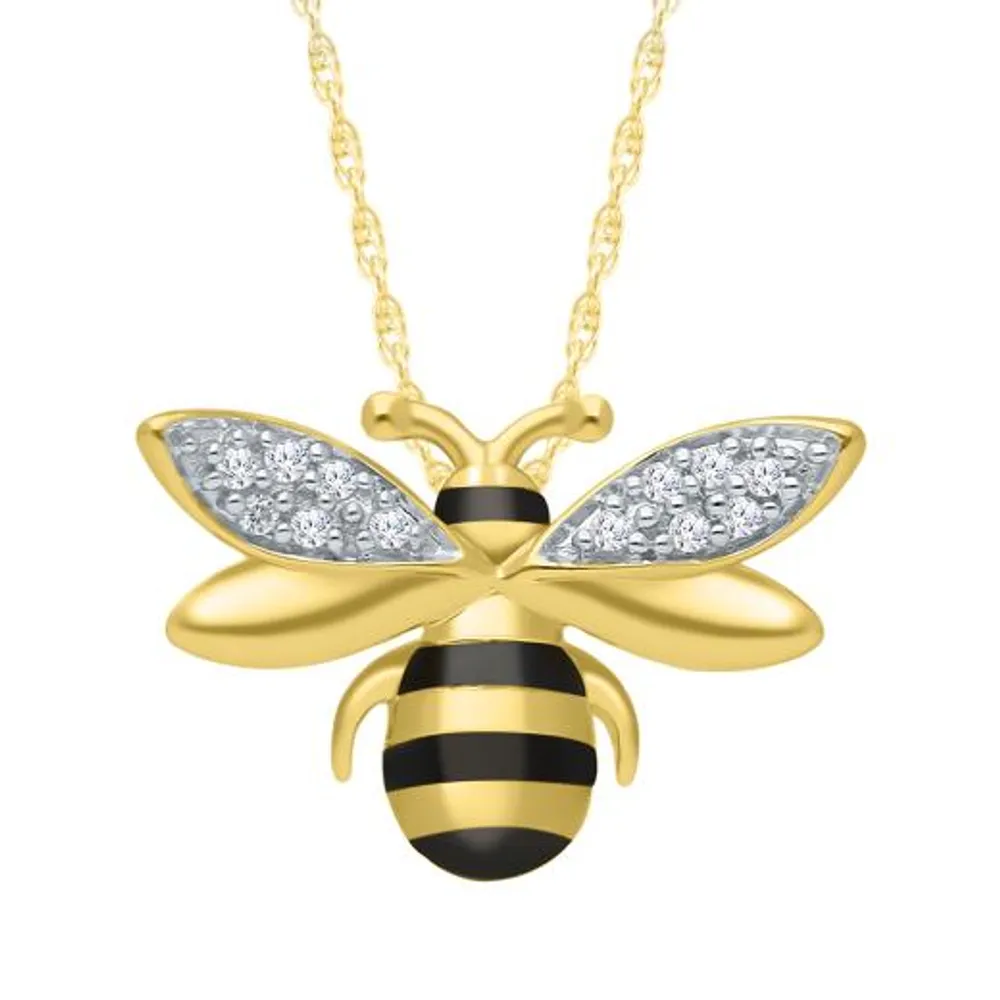 10K Yellow Gold Diamond Bee Pendant