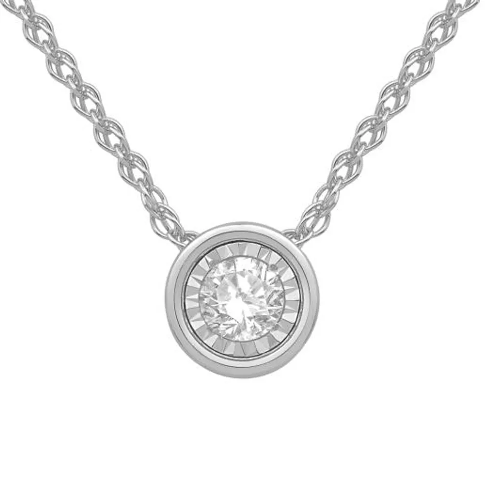 10K White Gold 0.18CTW Bezel Necklace