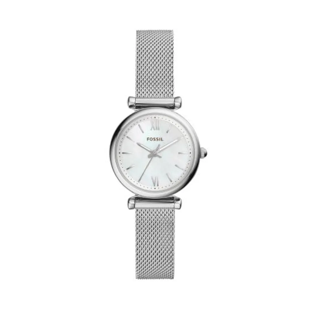 Fossil Women's Carlie Mini Silver Tone Stainless Steel Mesh Watch