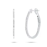 14K White Gold 0.31CTW Diamond Oval Hoop Earrings