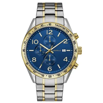 Caravelle Men's Two-Tone Stainless Steel Chronograph Date Feature Bold Blue Dial