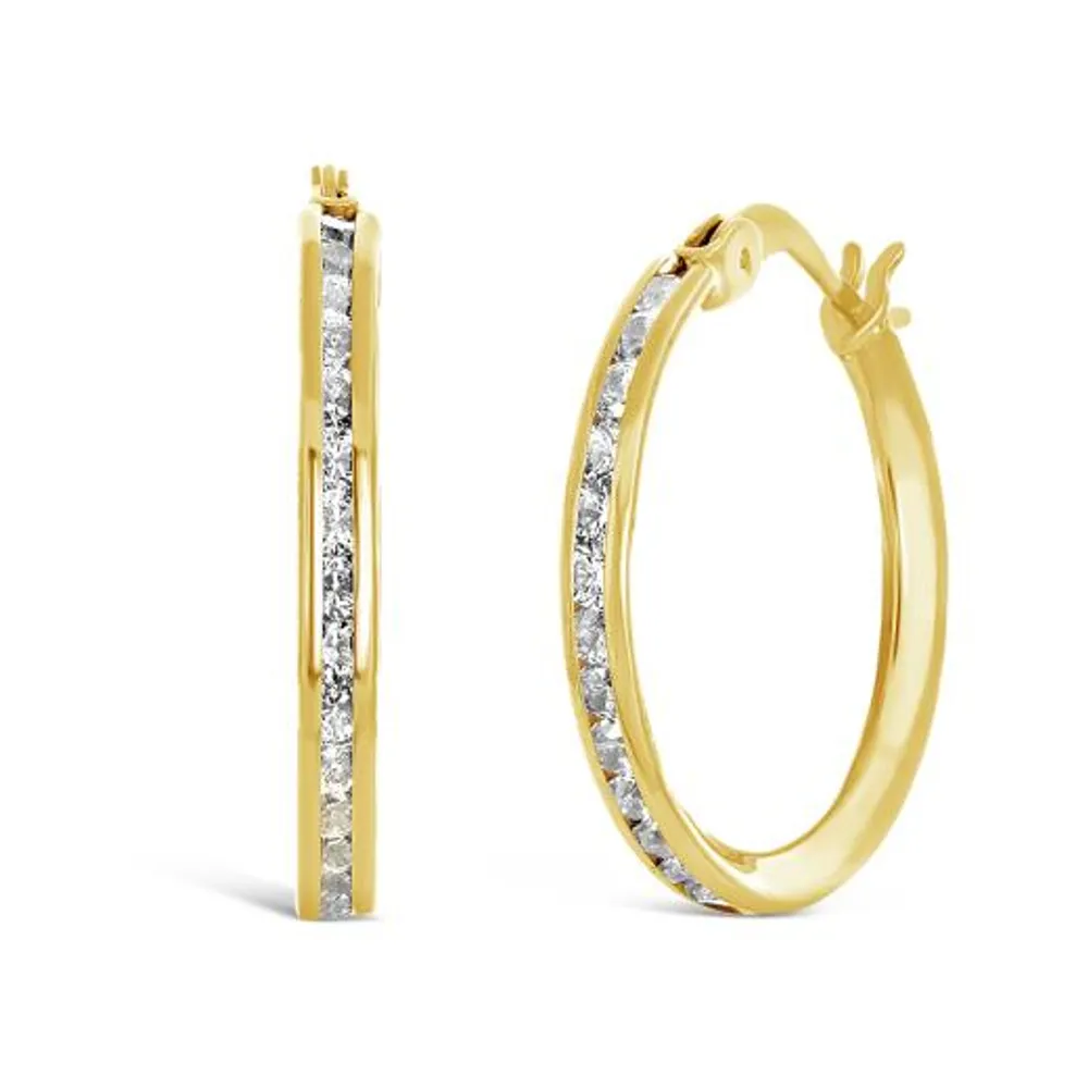 10K Gold 15mm Cubic Zirconia Hoop Earrings