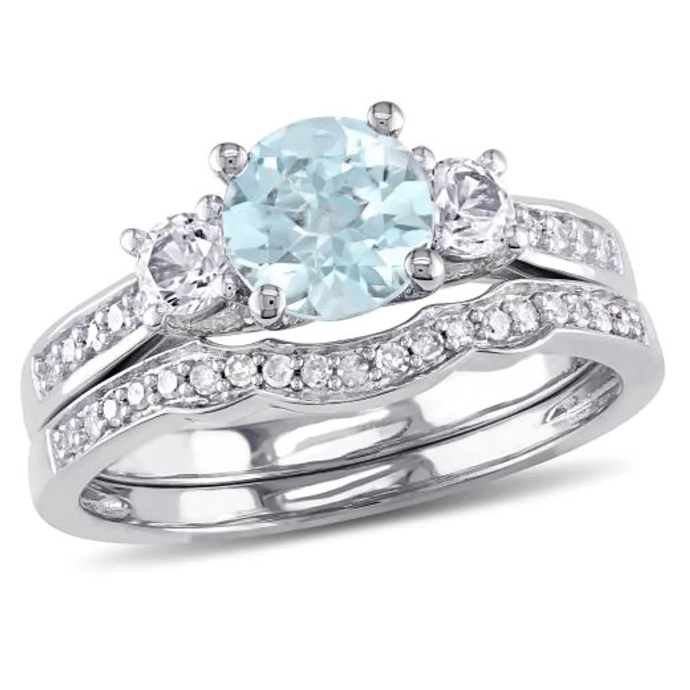 Julianna B 10K White Gold Aqua, Created White Sapphire & Diamond Bridal Set